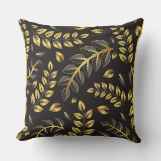 Cojín Decorativo Classic Gold Bronze Leaves on Black 