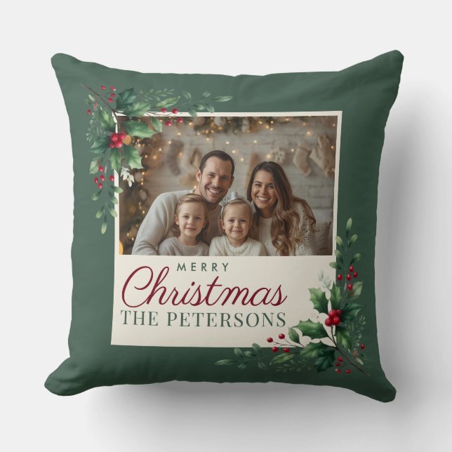 Cojín Decorativo Classic Green Botanical Photo Christmas Pillow (Anverso)