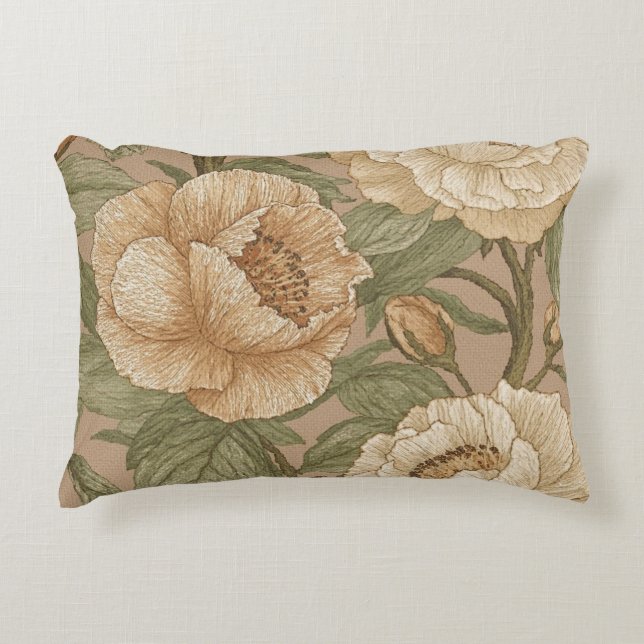 Cojín Decorativo Classic,Lovely Flowers Pattern, Sage Gold Bloom (Anverso)