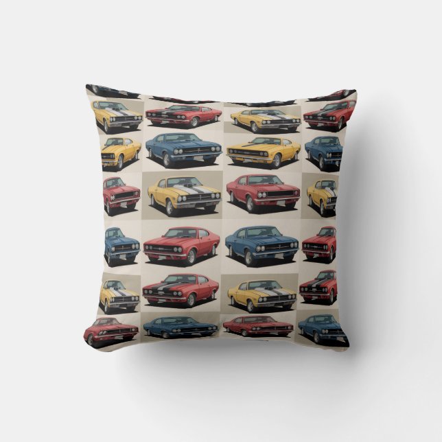 Cojín Decorativo Classic Muscle Cars Grid Pattern (Anverso)