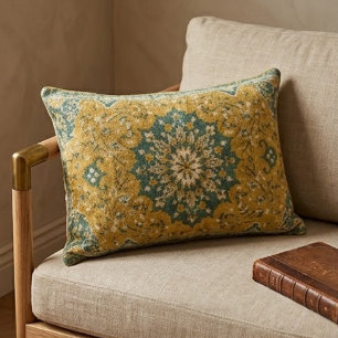 Cojín Decorativo Classic Persian Mustard with Teal Floral Accents