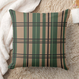 Cojín Decorativo Classic Plaid Greens, Tan, Black Throw Pillow