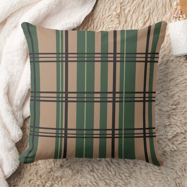 Cojín Decorativo Classic Plaid Greens, Tan, Black Throw Pillow (Manta)