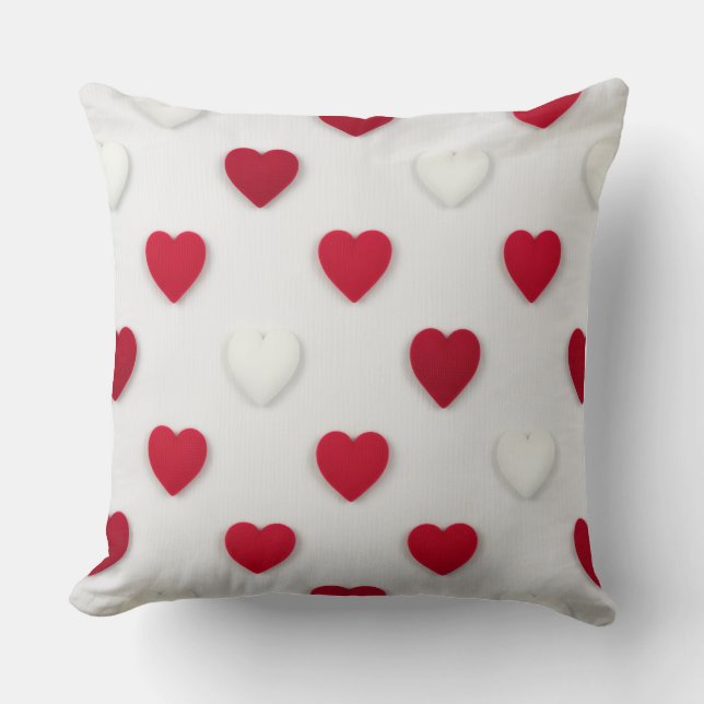 Cojín Decorativo Classic Red & White Heart Pattern Cotton (Anverso)