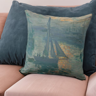 Cojín Decorativo Claude Monet Amanecer Marino Barco de Vela Impresi