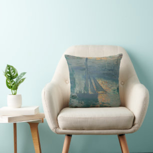 Cojín Decorativo Claude Monet Amanecer Marino Barco de Vela Impresi