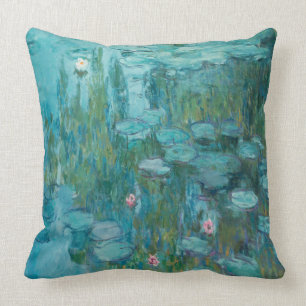 Cojín Decorativo Claude Monet, lirios de agua, 1915, aguamarina