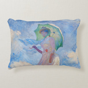 Cojín Decorativo Claude Monet - Mujer con un Parasol mirando a la i