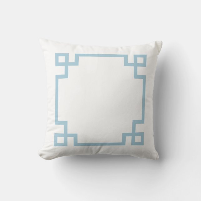 Cojín Decorativo Clave griega azul cielo y blanca (Anverso)
