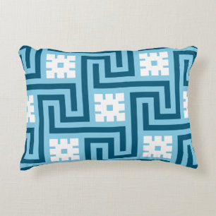 Cojín Decorativo Clave griega decorativa, azul cielo y marina