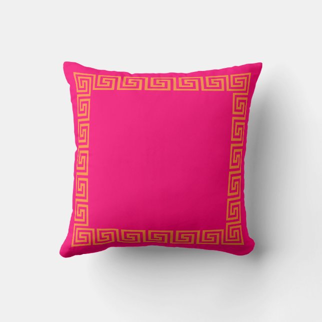 Cojín Decorativo Clave griega rosa y Naranja caliente (Reverso)