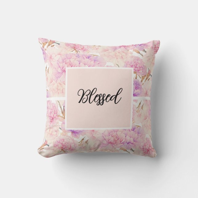 Cojín Decorativo Claveles rosados y lavanda,  (Anverso)