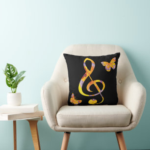 Cojín Decorativo Clef y mariposas de colores acuáticos modernos