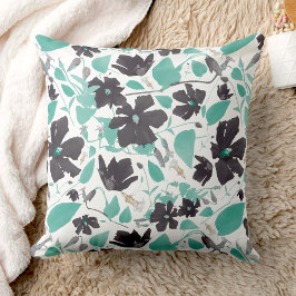 Cojín Decorativo Clematis Floral Gris Verde azulada acuarela