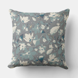 Cojín Decorativo  Clematis Vine Gray Blue Cream Watercolor Floral