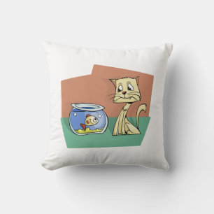 Cojín Decorativo Clipart de petanca de gato y peces