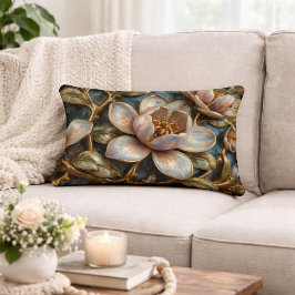 Cojín Decorativo Cloisonné Magnolia Floral Blue Gold Quatrefoil