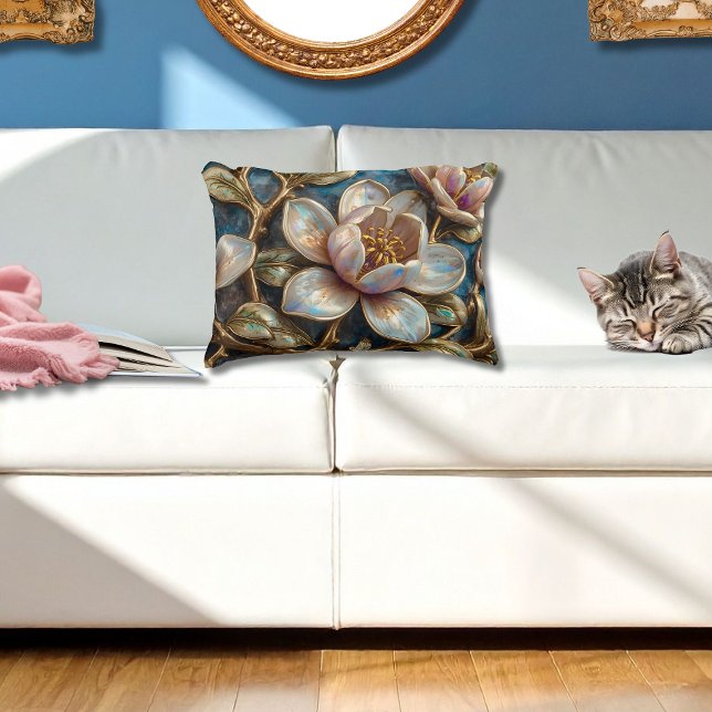 Cojín Decorativo Cloisonné Magnolia Floral Blue Gold Quatrefoil  (Subido por el creador)