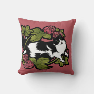 Cojín Decorativo Clover Tuxedo Cat Floral