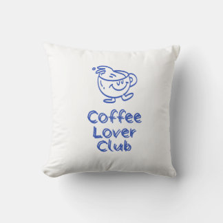 Cojín Decorativo Club de Amantes del Café Retro Taza Sonriente Azul