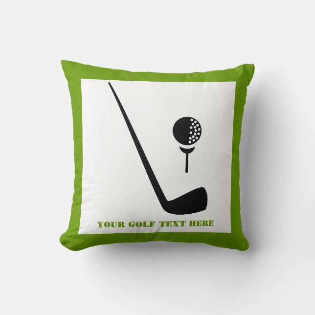 Cojín Decorativo Club de golf y personalizado negro y verde (Anverso)