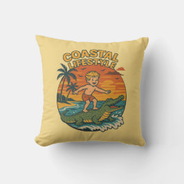 Cojín Decorativo Coastal Lifestyle Alligator Surfing | Retro Beach
