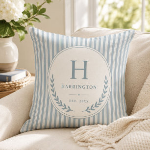 Cojín Decorativo Coastal Monogram Familia Heirloom Rayas Ticking