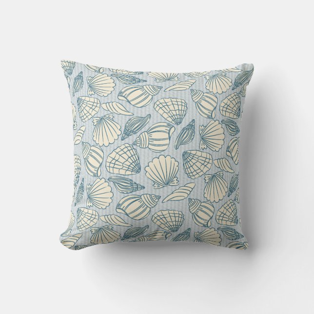 Cojín Decorativo Coastal Seashell Pattern Throw Pillow (Blue & Sand (Anverso)