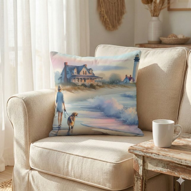 Cojín Decorativo Coastal Walk to Lighthouse at Sunset (Coastal Walk to Lighthouse at Sunset Throw Pillow Mockup A)