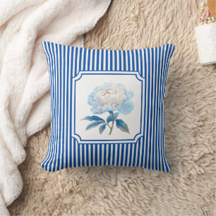 Cojín Decorativo Cobalt Azul Ticking Raya Floral