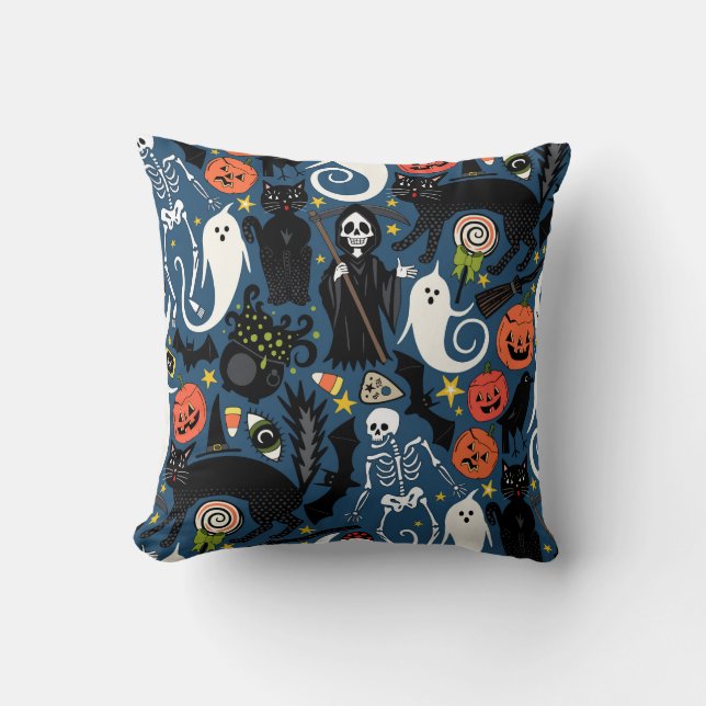 Cojín Decorativo cobalto retro halloween (Anverso)