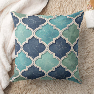 Cojín Decorativo Cobalto y Verde Azul Cuatrofoils - Mosaico Mediter