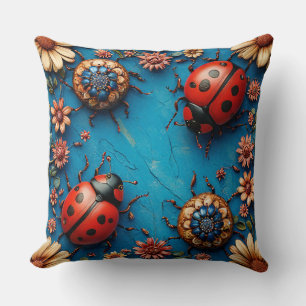 Cojín Decorativo Coccinelas Coloridas y Flores