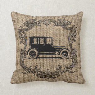 Cojín Decorativo Coche Antiguo en Arpillera