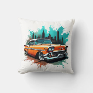 Cojín Decorativo Coche audaz de 1958 con diseño de horizonte urbano
