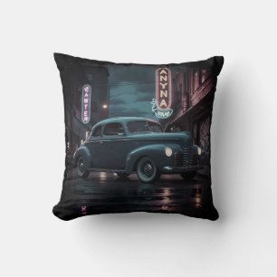 Cojín Decorativo Coche Clásico de los Años 40 Vintage Bajo Luces de