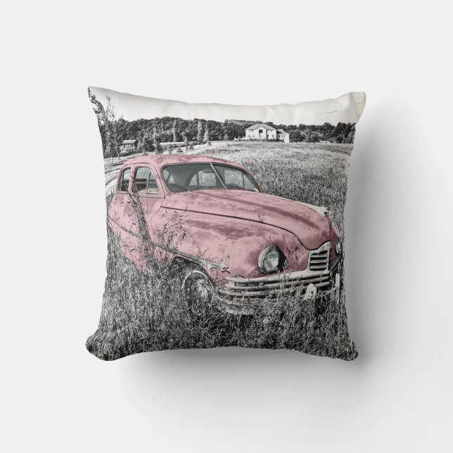 Cojín Decorativo Coche clásico rosado (Anverso)