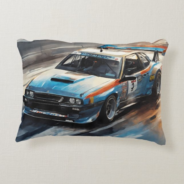 Cojín Decorativo Coche de Carreras azul deportivo (Reverso)