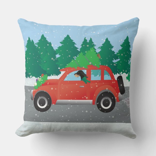 Cojín Decorativo Coche de Navidades de manejo negro y moreno (Anverso)