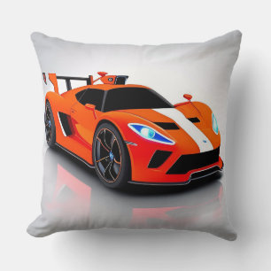 Cojín Decorativo Coche deportivo vibrante con brillo de neón
