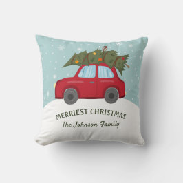 Cojín Decorativo Coche Rojo cargando Árbol Merriest Navidades