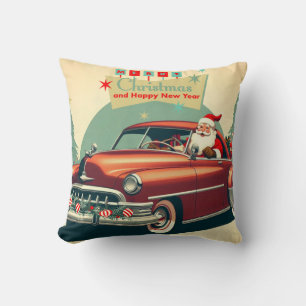 Cojín Decorativo Coche rojo vintage y Santa
