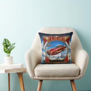 Cojín Decorativo Coche Volador Rojo Art Nouveau