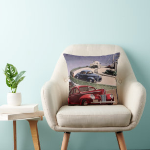 Cojín Decorativo Coches antiguos, viaje en carretera por la autopis
