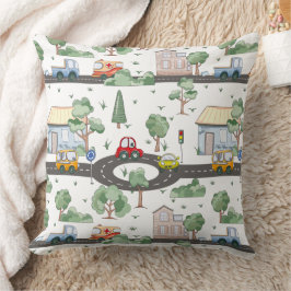 Cojín Decorativo Coches cortos en el patrón de la ciudad para niños