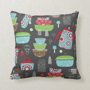 Cojín Decorativo Cocina retra Pyrex e ilustraciones del modelo de