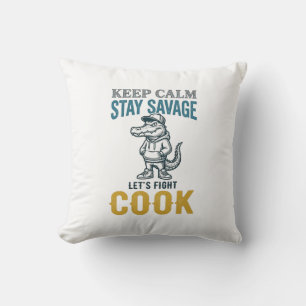 Cojín Decorativo Cocina Salvaje Caimán Grabado Vintage Gráfico_1