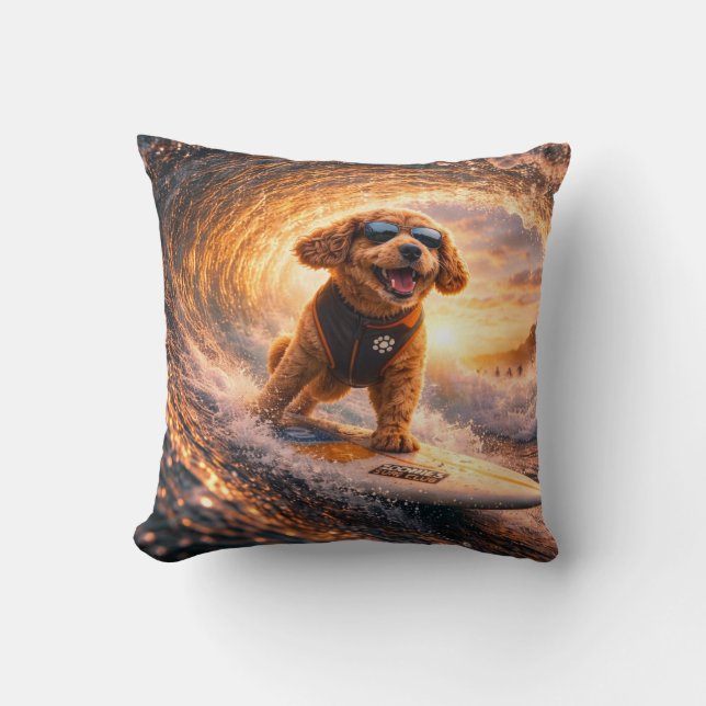 Cojín Decorativo Cockapoo Surf Art | Cool Cockapoo Gift pillow (Anverso)