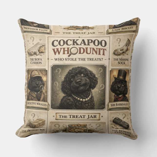 Cojín Decorativo Cockapoo Whodunit cushion | Funny Dog Gift (Anverso)