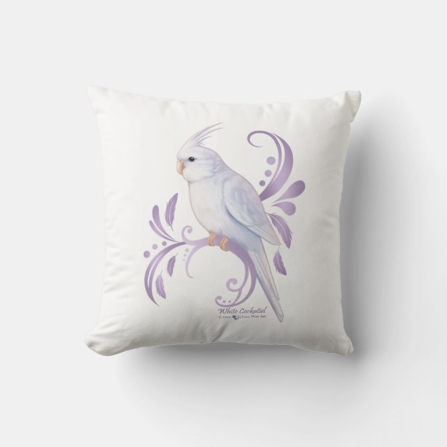 Cojín Decorativo Cockatiel blanco (Anverso)